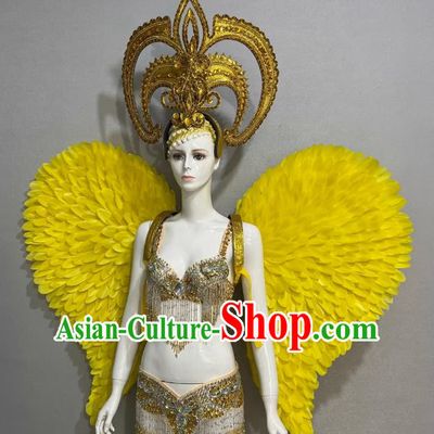 Golden Opening Dance Show Feather Headdress Dance Team Samba Costumes Mardi Gras Halloween