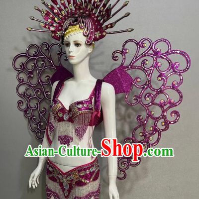 Purple Opening Dance Performance Show Feather Headdress Dance Team Samba Costumes Mardi Gras Halloween