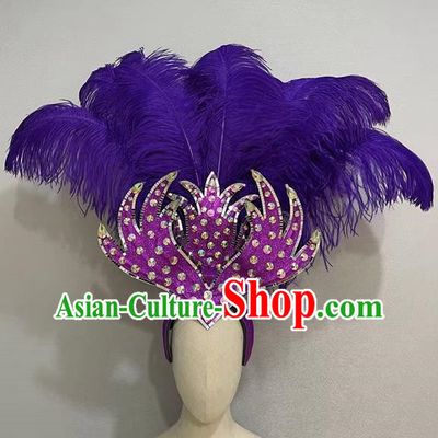 Purple Flowers Opening Dance Performance Show Feather Headdress Dance Team Samba Costumes Mardi Gras Halloween