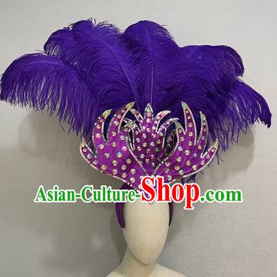 Purple Flowers Opening Dance Performance Show Feather Headdress Dance Team Samba Costumes Mardi Gras Halloween