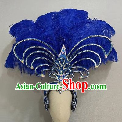Luxurious Blue Opening Dance Show Feather Headdress Dance Team Samba Costumes Carnival Halloween