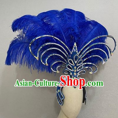 Luxurious Blue Opening Dance Show Feather Headdress Dance Team Samba Costumes Carnival Halloween