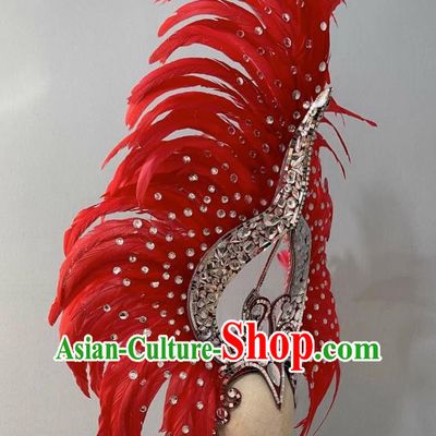 Red Opening Dance Show Feather Headdress Dance Team Samba Costumes Mardi Gras Halloween