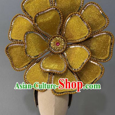 Golden Peony Opening Dance Show Feather Headdress Dance Team Samba Costumes Carnival Halloween