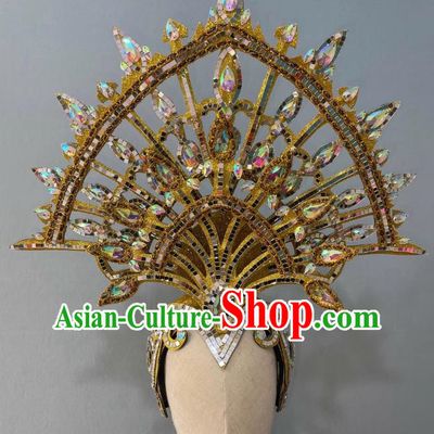 Golden Opening Dance Show Feather Headdress Dance Team Samba Costumes Mardi Gras Halloween