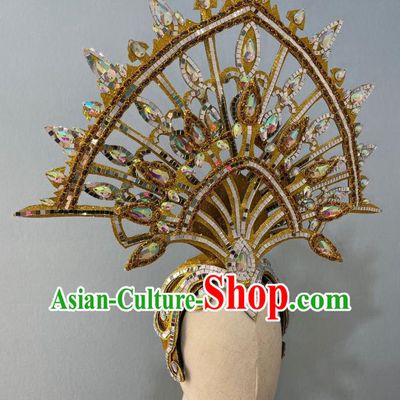 Golden Opening Dance Show Feather Headdress Dance Team Samba Costumes Mardi Gras Halloween