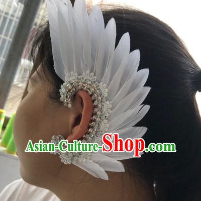 White Angel Wings Earrings Opening Dance Show Performance Feather Headdress Earrings Samba Costumes Carnival Halloween