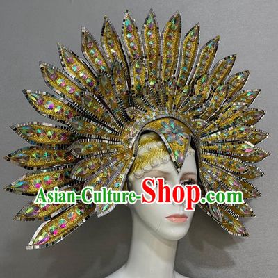 Golden Peacock Opening Dance Show Feather Headdress Dance Team Samba Costumes Carnival Halloween