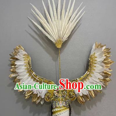 White Angel Wings Opening Dance Performance Show Feather Headdress Dance Team Samba Costumes Carnival Halloween