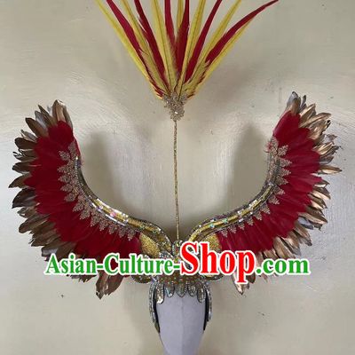 Red Angel Wings Prologue Show Performance Feather Headdress Dance Team Samba Costumes Carnival Halloween