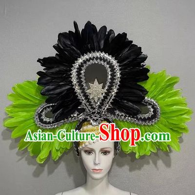 Black Green Feather Opening Dance Show Feather Headdress Dance Team Samba Costumes Carnival Halloween