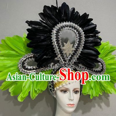 Black Green Feather Opening Dance Show Feather Headdress Dance Team Samba Costumes Carnival Halloween