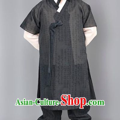 Men Groom Hanbok Black Long Host Speech Dress