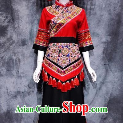 Red Zhuang Dance Costume Ethnic Minority Costume Guangxi Performance Costume