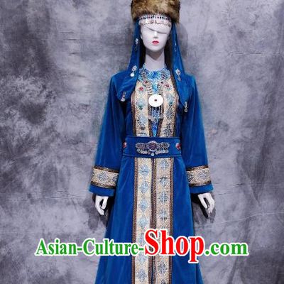 Blue Kazakh Clothing Ethnic Minority Costumes