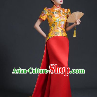 Chinese Style Top Banquet Evening Dress Long Tailing Stage Model Catwalk Costume Mermaid Self Cultivation Host Clothing