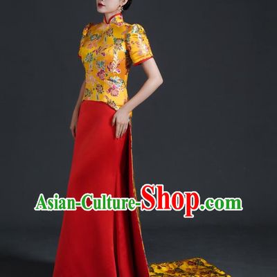Chinese Style Top Banquet Evening Dress Long Tailing Stage Model Catwalk Costume Mermaid Self Cultivation Host Clothing