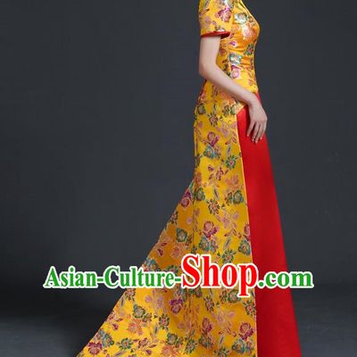 Chinese Style Top Banquet Evening Dress Long Tailing Stage Model Catwalk Costume Mermaid Self Cultivation Host Clothing