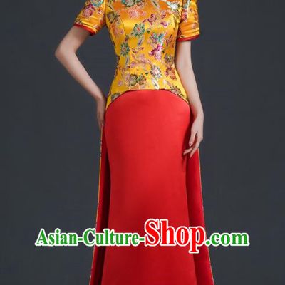 Chinese Style Top Banquet Evening Dress Long Tailing Stage Model Catwalk Costume Mermaid Self Cultivation Host Clothing