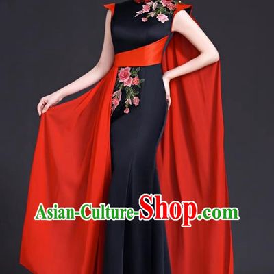 Top Evening Dress Temperament Stage Host Costume Chinese Style Improved Fishtail Long Cheongsam Dress