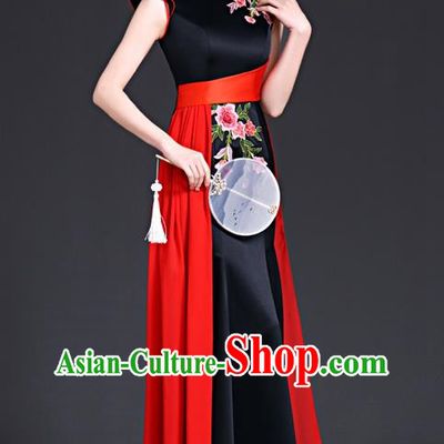 Top Evening Dress Temperament Stage Host Costume Chinese Style Improved Fishtail Long Cheongsam Dress