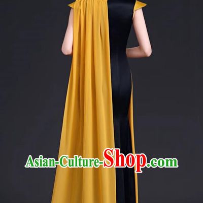 High Evening Dress Chinese Style Ladies Mermaid Model Group Stage Catwalk Costume Black