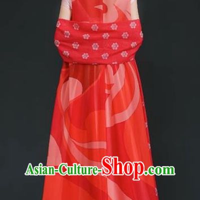 China Style Stage Catwalk Show Costumes Long Trailing Cheongsam Team Dress Art Examination Clothes