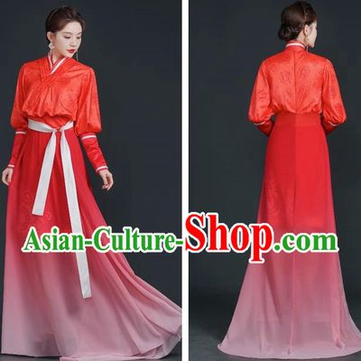 China Style Stage Catwalk Show Costumes Long Trailing Cheongsam Team Dress Art Examination Clothes