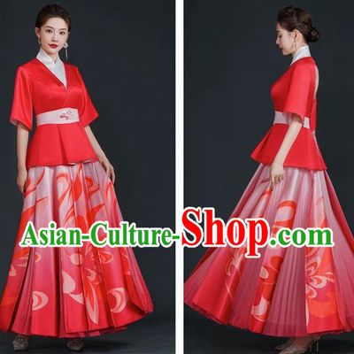 China Style Stage Catwalk Show Costumes Long Trailing Cheongsam Team Dress Art Examination Clothes