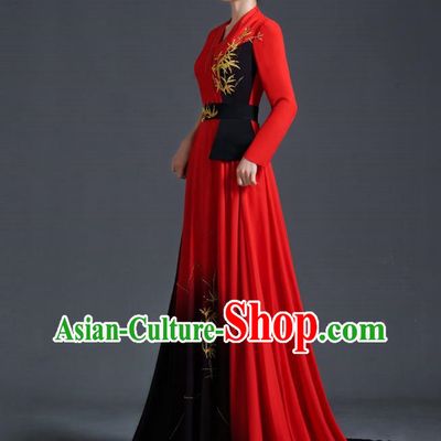 Chinese Style Top Banquet Evening Dress Model Catwalk Performance Costume Long Guzheng Playing Art Test Dress Tailing