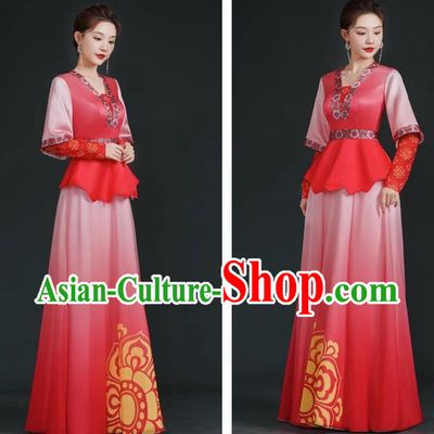 China Style Stage Catwalk Show Costumes Long Trailing Cheongsam Team Dress Art Examination Clothes