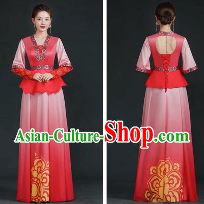 China Style Stage Catwalk Show Costumes Long Trailing Cheongsam Team Dress Art Examination Clothes