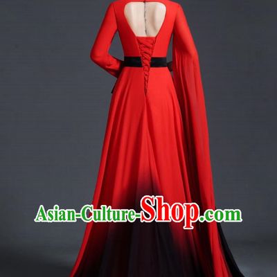 Chinese Style Top Banquet Evening Dress Model Catwalk Performance Costume Long Guzheng Playing Art Test Dress Tailing