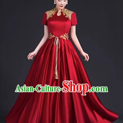 Top Banquet Evening Dress Annual Meeting Host Chorus Performance Clothing Temperament Wine Red Toast Dress