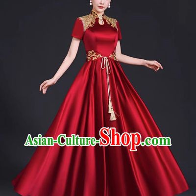 Top Banquet Evening Dress Annual Meeting Host Chorus Performance Clothing Temperament Wine Red Toast Dress