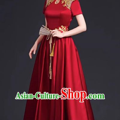 Top Banquet Evening Dress Annual Meeting Host Chorus Performance Clothing Temperament Wine Red Toast Dress
