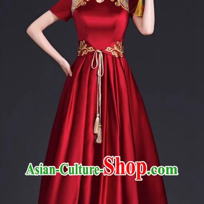Top Banquet Evening Dress Annual Meeting Host Chorus Performance Clothing Temperament Wine Red Toast Dress