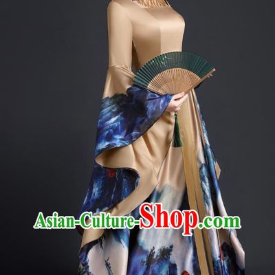 Exaggerated Big Sleeve Model Catwalk Costume Top Atmospheric Guzheng Performance Art Test Vocal Music Performance Host Dress Female
