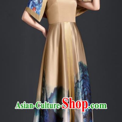 Chinese Style Top Atmospheric Landscape Painting Banquet Evening Dress Long Model Stage Catwalk Art Examination Performance Dress