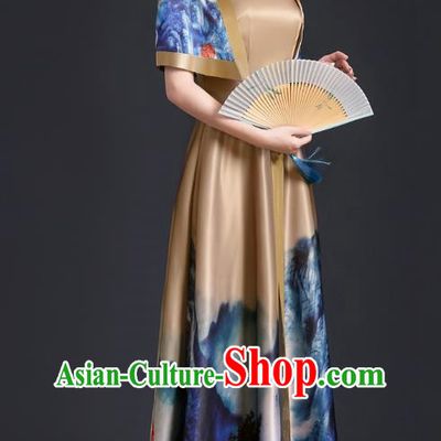 Chinese Style Top Atmospheric Landscape Painting Banquet Evening Dress Long Model Stage Catwalk Art Examination Performance Dress