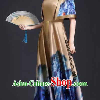 Chinese Style Top Atmospheric Landscape Painting Banquet Evening Dress Long Model Stage Catwalk Art Examination Performance Dress