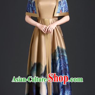 Chinese Style Top Atmospheric Landscape Painting Banquet Evening Dress Long Model Stage Catwalk Art Examination Performance Dress
