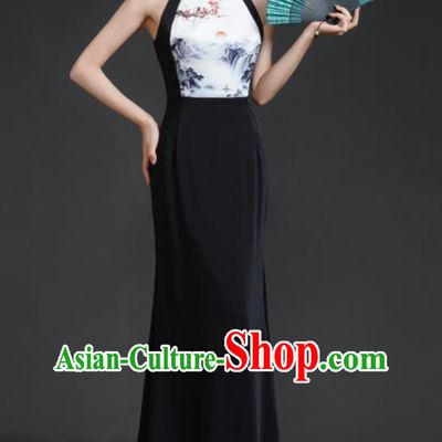 Chinese Style Banquet Evening Dress Sexy Shoulders Young Improved Catwalk Cheongsam Long Party Party Dress