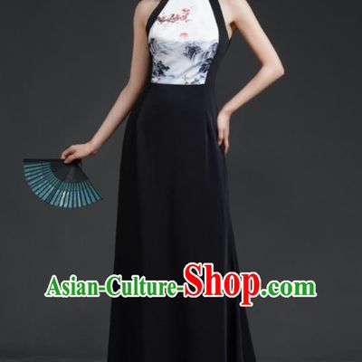 Chinese Style Banquet Evening Dress Sexy Shoulders Young Improved Catwalk Cheongsam Long Party Party Dress