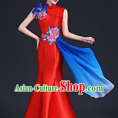 Chinese Style Improved Long Fishtail Banquet Evening Dress Skirt Annual Meeting Show Host Catwalk Cheongsam