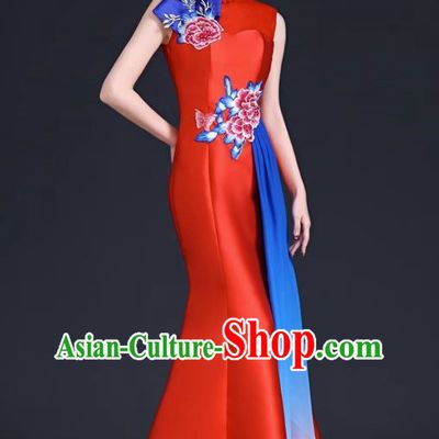 Chinese Style Improved Long Fishtail Banquet Evening Dress Skirt Annual Meeting Performance Host Catwalk Cheongsam
