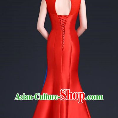 Chinese Style Improved Long Fishtail Banquet Evening Dress Skirt Annual Meeting Performance Host Catwalk Cheongsam