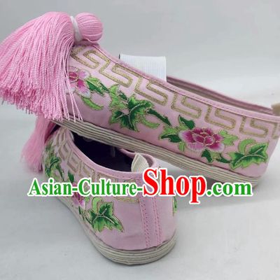 Thousand Layer Bottom Opera Huadan Flat Bottomed Embroidered Shoes Hook Gold Chinese Style Classical Dance Big Peony