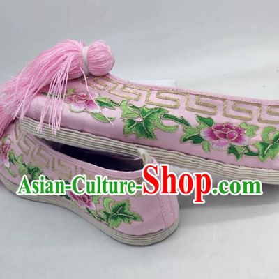 Thousand Layer Bottom Opera Huadan Flat Bottomed Embroidered Shoes Hook Gold Chinese Style Classical Dance Big Peony