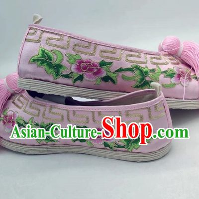 Thousand Layer Bottom Opera Huadan Flat Bottomed Embroidered Shoes Hook Gold Chinese Style Classical Dance Big Peony